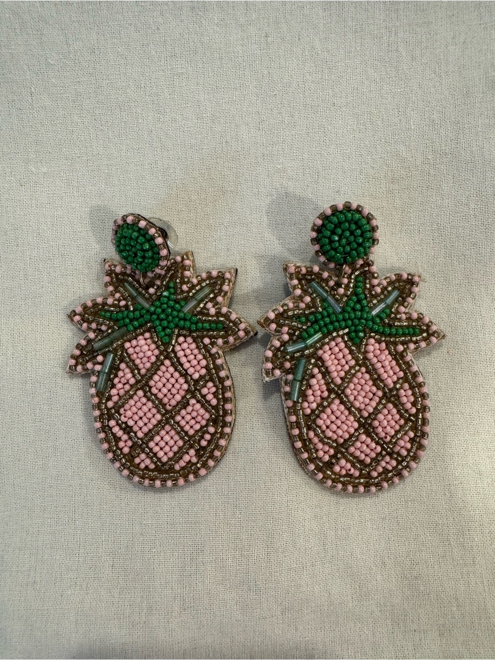 Pink & Green Beaded Pineapple Drop Earrings - Tropical - Twine and Love